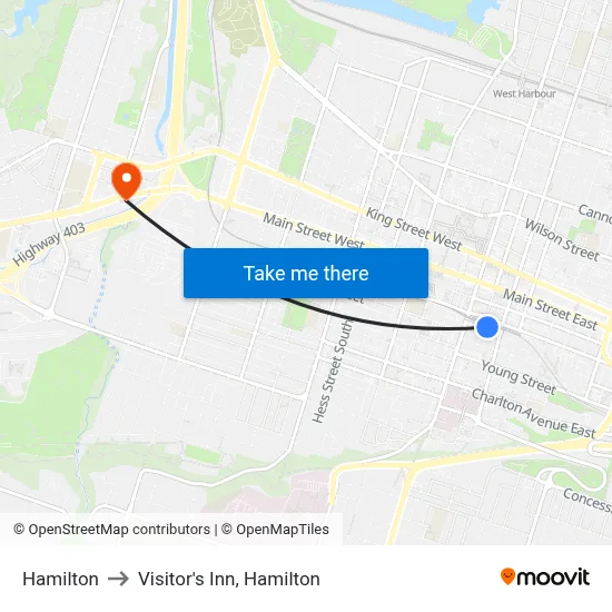 Hamilton to Visitor's Inn, Hamilton map