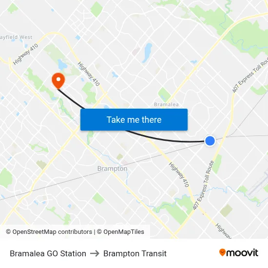 Bramalea GO Station to Brampton Transit map