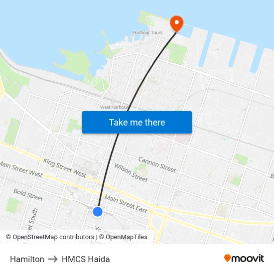 Hamilton to HMCS Haida map