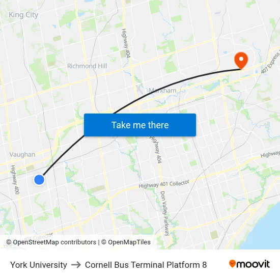 York University to Cornell Bus Terminal Platform 8 map