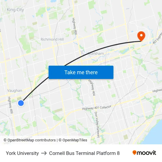 York University to Cornell Bus Terminal Platform 8 map