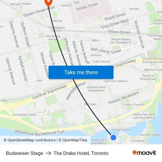Budweiser Stage to The Drake Hotel, Toronto map