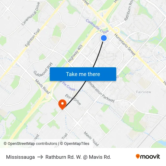 Mississauga to Rathburn Rd. W. @ Mavis Rd. map