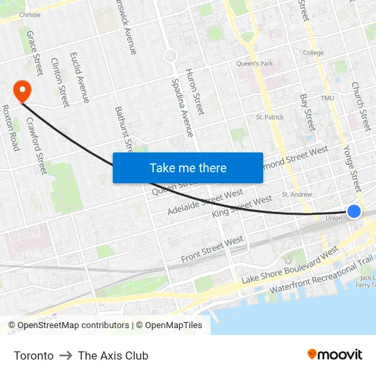 Toronto to The Axis Club map