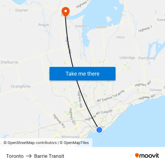 Toronto to Barrie Transit map