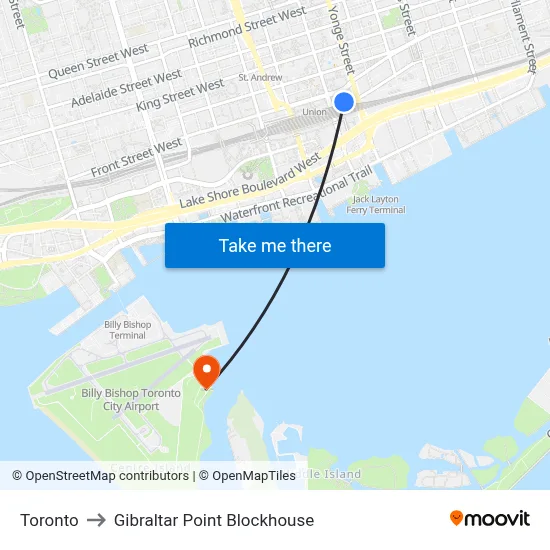 Toronto to Gibraltar Point Blockhouse map