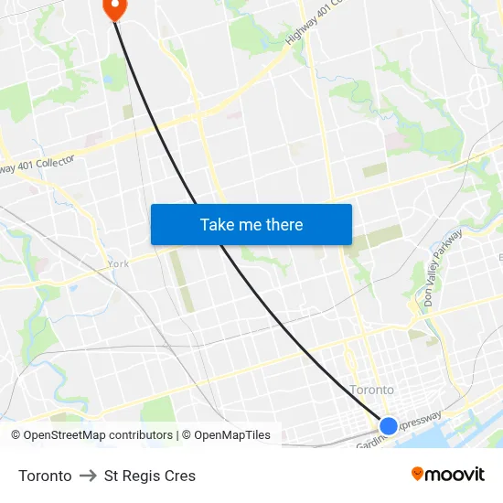 Toronto to St Regis Cres map