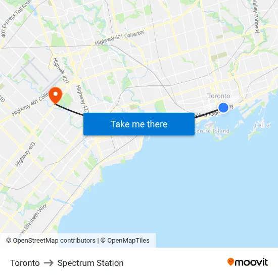 Toronto to Spectrum Station map
