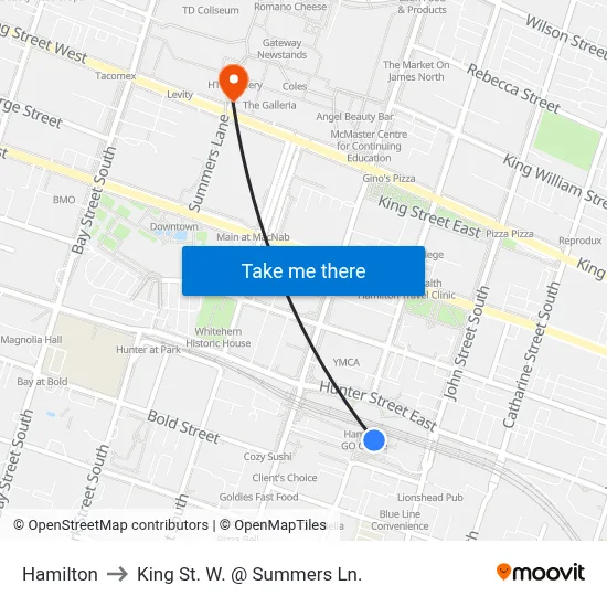 Hamilton to King St. W. @ Summers Ln. map