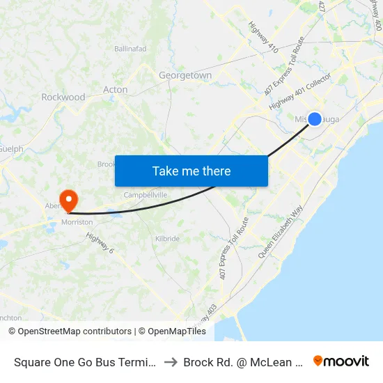 Square One Go Bus Terminal to Brock Rd. @ McLean Rd. map