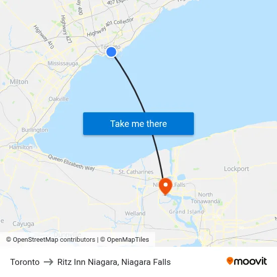Toronto to Ritz Inn Niagara, Niagara Falls map