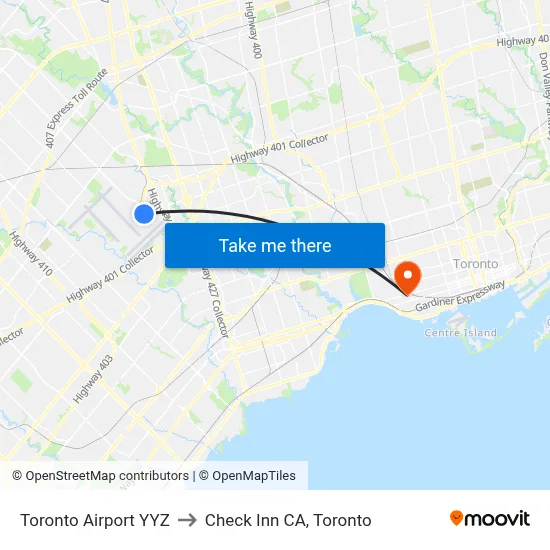 Toronto Airport YYZ to Check Inn CA, Toronto map