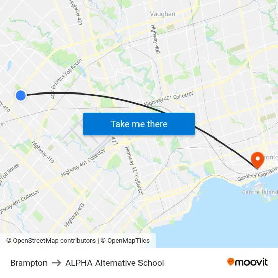 Brampton to ALPHA Alternative School map