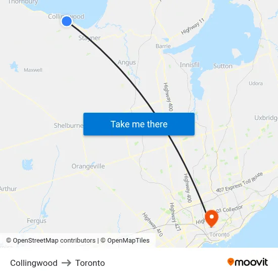 Collingwood to Toronto map