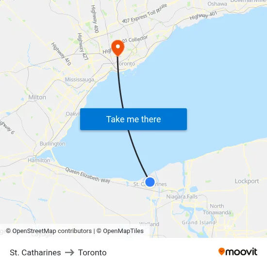 St. Catharines to Toronto map