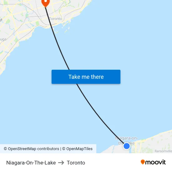 Niagara-On-The-Lake to Toronto map