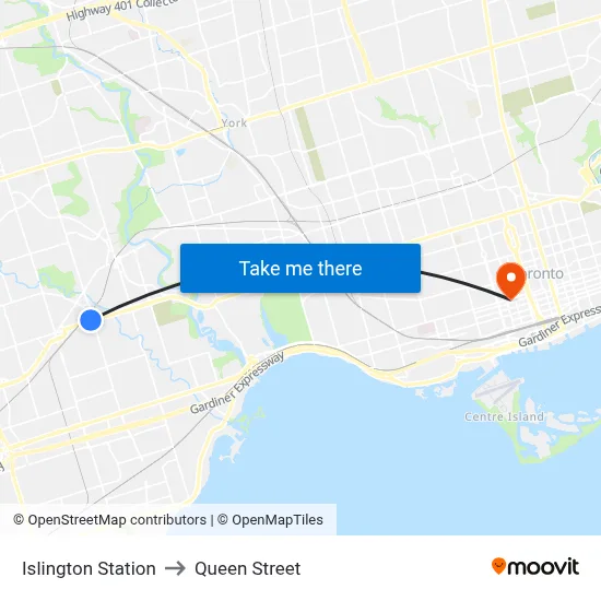 Islington Station to Queen Street map