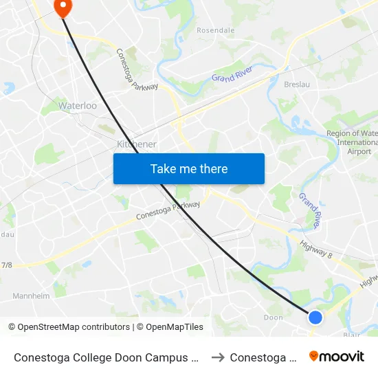 Conestoga College Doon Campus Door 3 to Conestoga Mall map