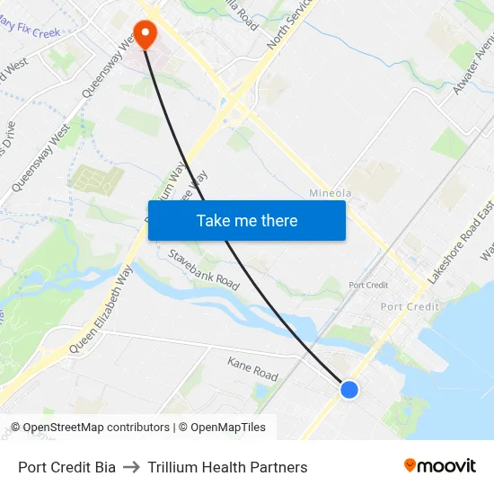 Port Credit Bia to Trillium Health Partners map