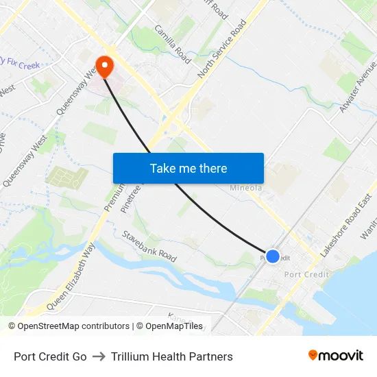 Port Credit Go to Trillium Health Partners map