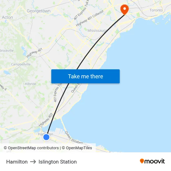 Hamilton to Islington Station map