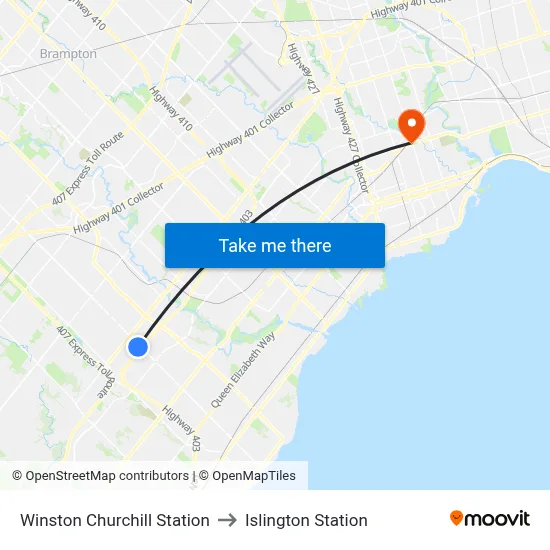 Winston Churchill Station to Islington Station map