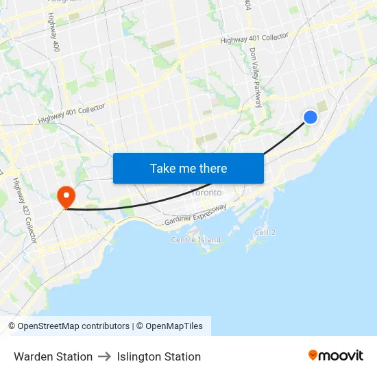 Warden Station to Islington Station map