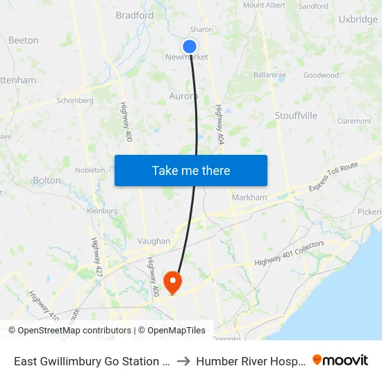 East Gwillimbury Go Station Rail to Humber River Hospital map