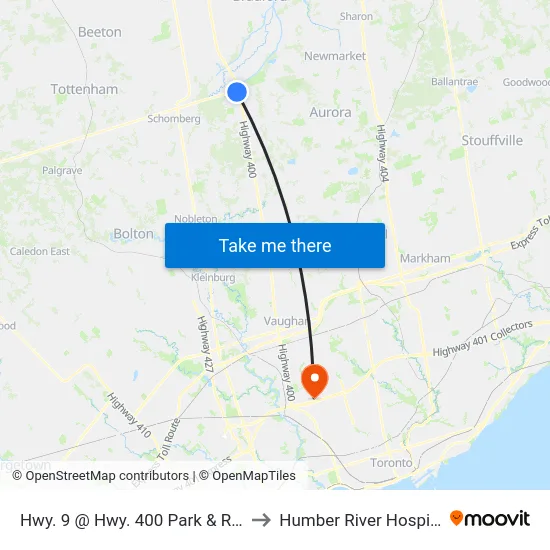 Hwy. 9 @ Hwy. 400 Park & Ride to Humber River Hospital map