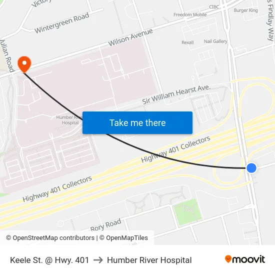 Keele St. @ Hwy. 401 to Humber River Hospital map