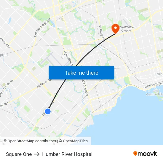 Square One to Humber River Hospital map