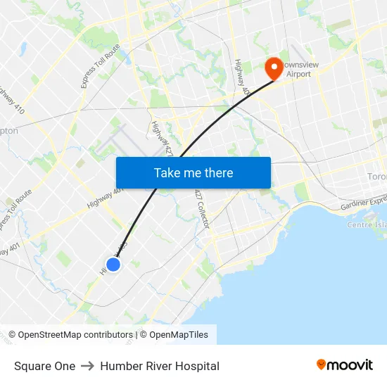 Square One to Humber River Hospital map