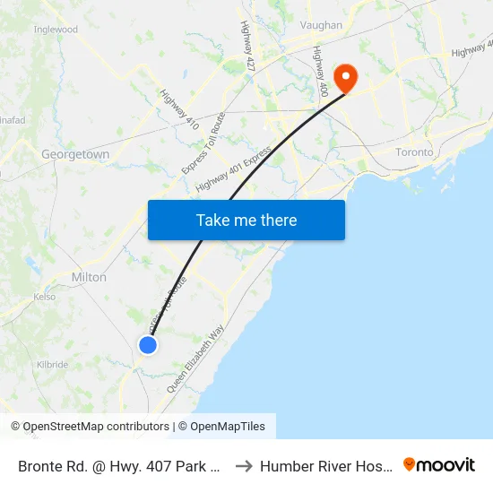 Bronte Rd. @ Hwy. 407 Park & Ride to Humber River Hospital map