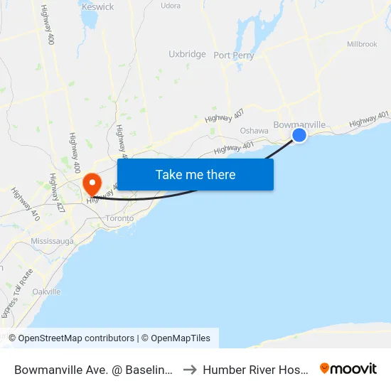 Bowmanville Ave. @ Baseline Rd. to Humber River Hospital map