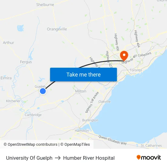 University Of Guelph to Humber River Hospital map