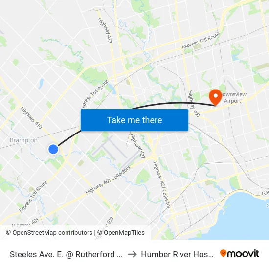 Steeles Ave. E. @ Rutherford St. S. to Humber River Hospital map