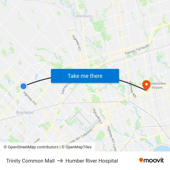 Trinity Common Mall to Humber River Hospital map