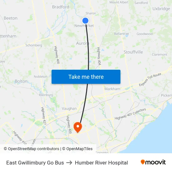 East Gwillimbury Go Bus to Humber River Hospital map