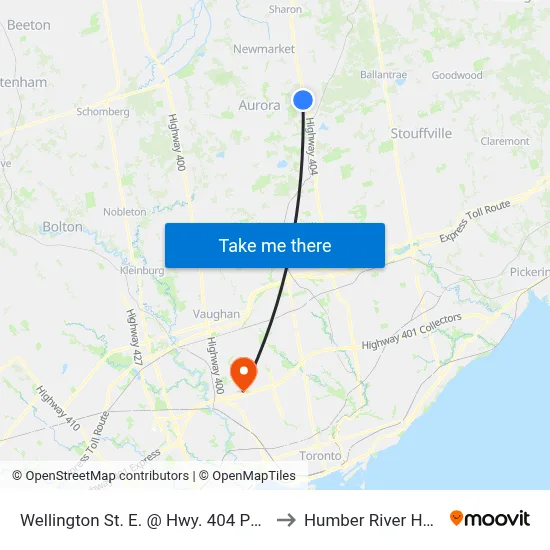 Wellington St. E. @ Hwy. 404 Park & Ride to Humber River Hospital map