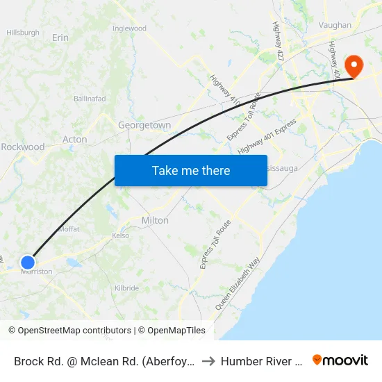 Brock Rd. @ Mclean Rd. (Aberfoyle) Park & Ride to Humber River Hospital map