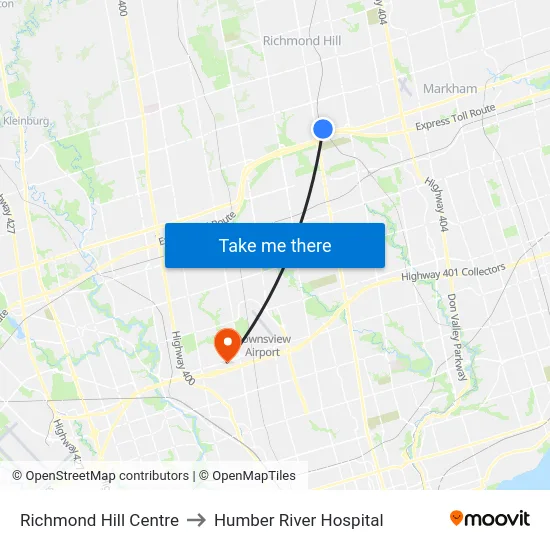 Richmond Hill Centre to Humber River Hospital map
