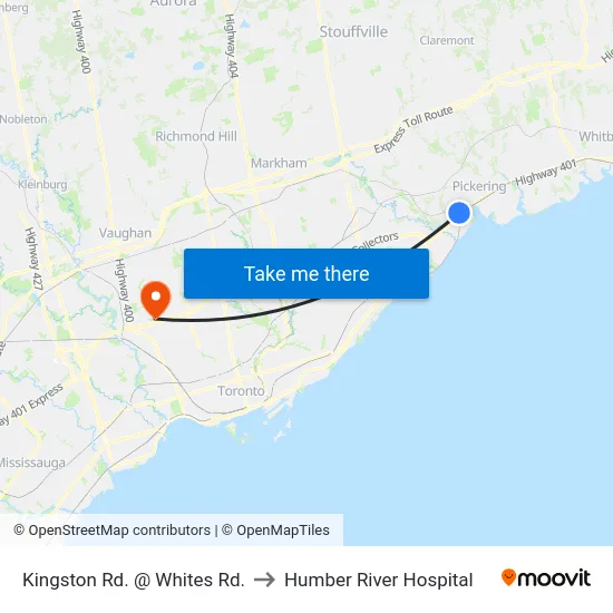 Kingston Rd. @ Whites Rd. to Humber River Hospital map