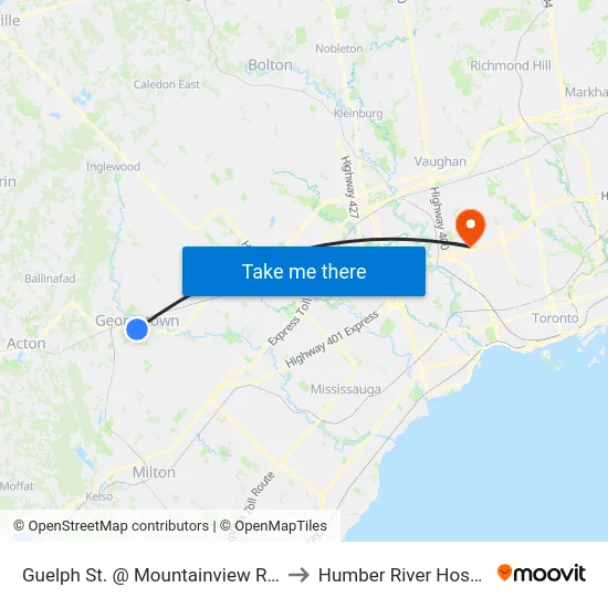 Guelph St. @ Mountainview Rd. N. to Humber River Hospital map
