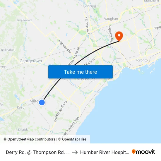 Derry Rd. @ Thompson Rd. S. to Humber River Hospital map