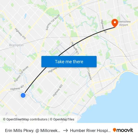 Erin Mills Pkwy. @ Millcreek Dr. to Humber River Hospital map