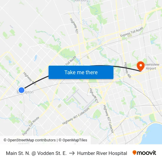 Main St. N. @ Vodden St. E. to Humber River Hospital map
