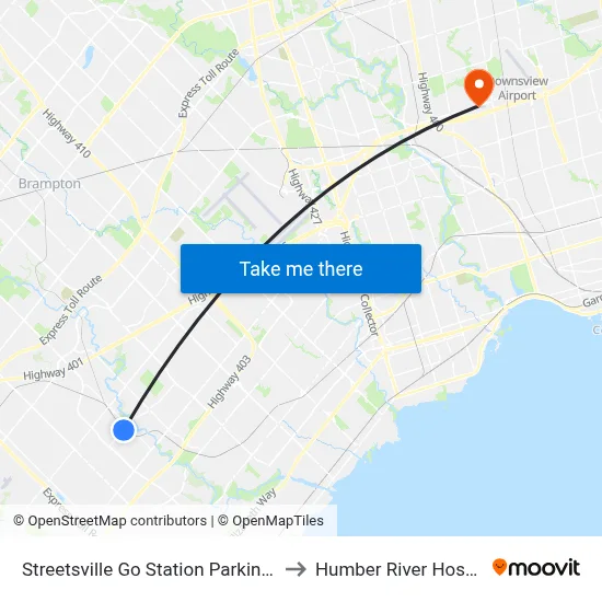 Streetsville Go Station Parking Lot to Humber River Hospital map