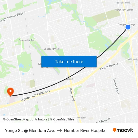 Yonge St. @ Glendora Ave. to Humber River Hospital map