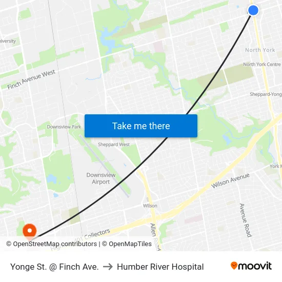 Yonge St. @ Finch Ave. to Humber River Hospital map
