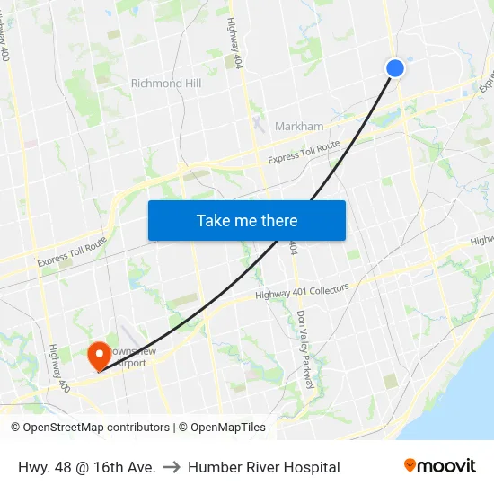 Hwy. 48 @ 16th Ave. to Humber River Hospital map